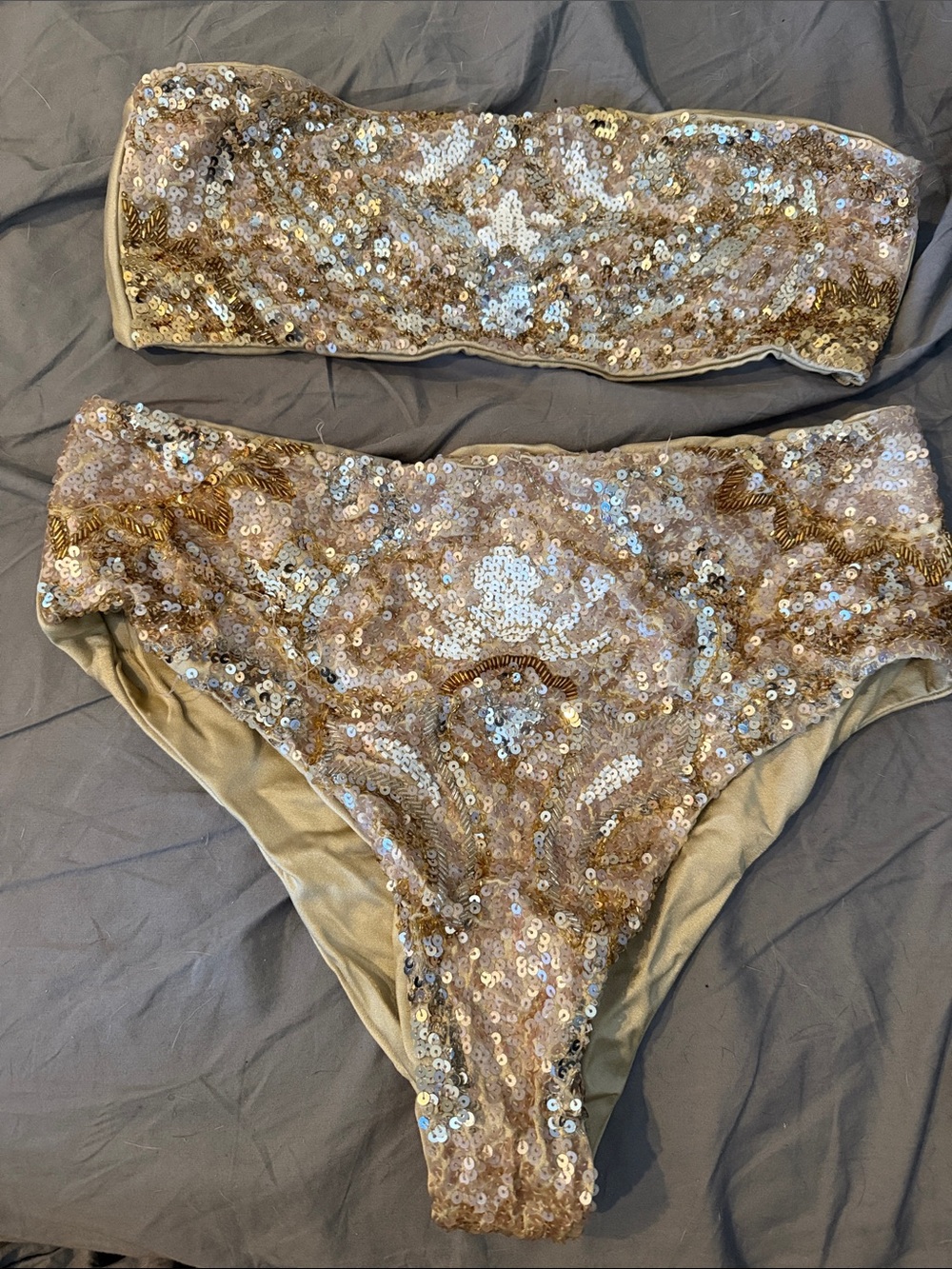 Sequin Bandeau Bikini Set ā Gold